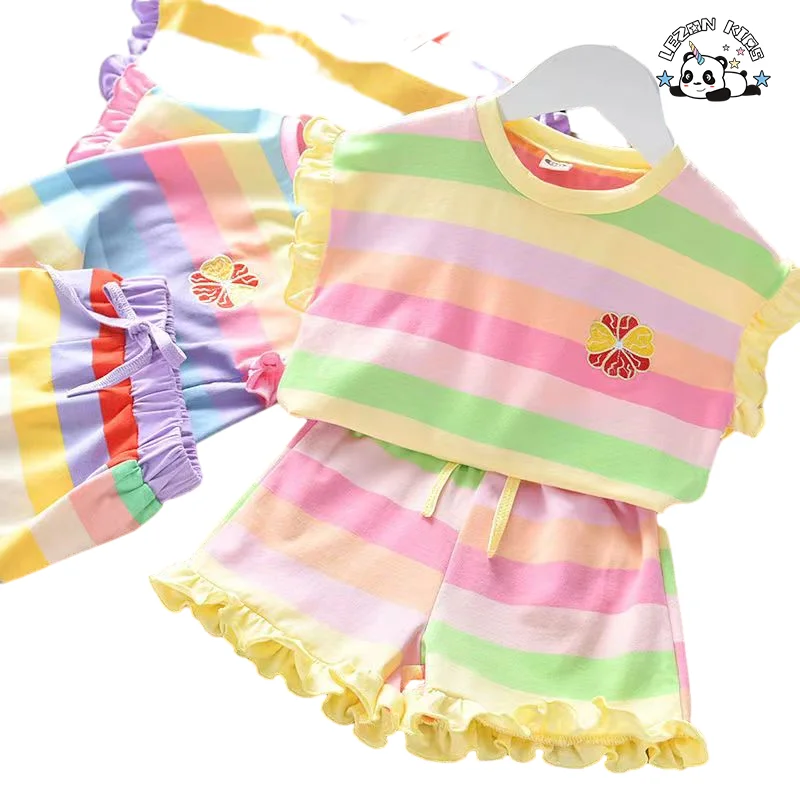 LEZONKIDS - Conjuntos de Roupas Femininas de Alta Qualidade com Impressão de Flores Coloridas Personalizadas para o Verão